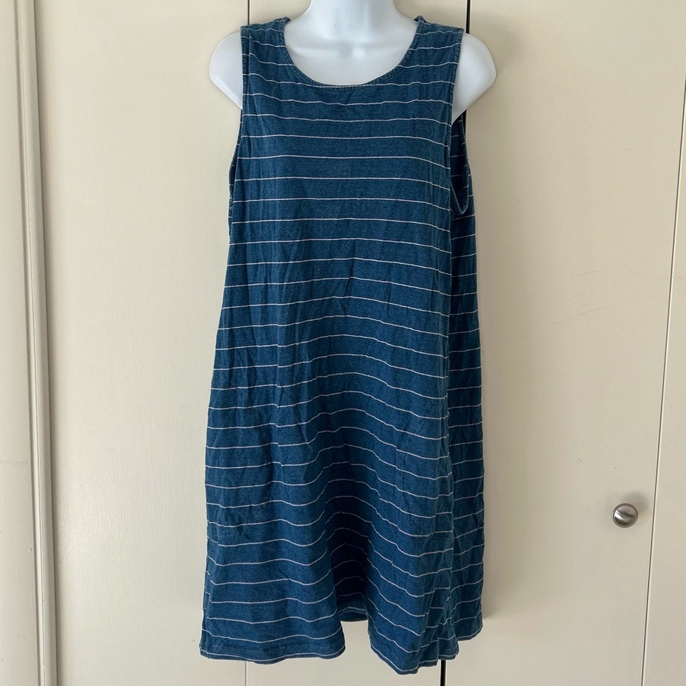 Jane and Delancey Cotton knit Striped sleeveless dress pockets L